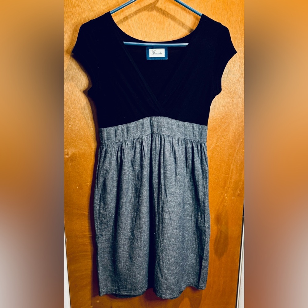Emmalee Babydoll dress black v-neck denim bottom S